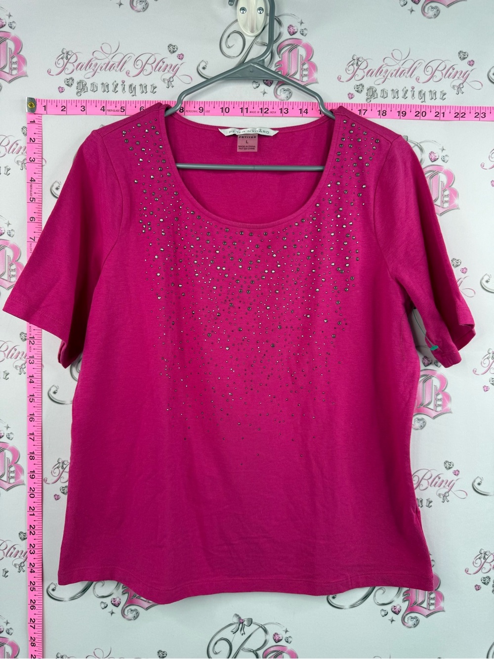 Peter nygard T-shirt sparkly Embellished Scoop Neck Short Sleeve Top - Hot Pink
